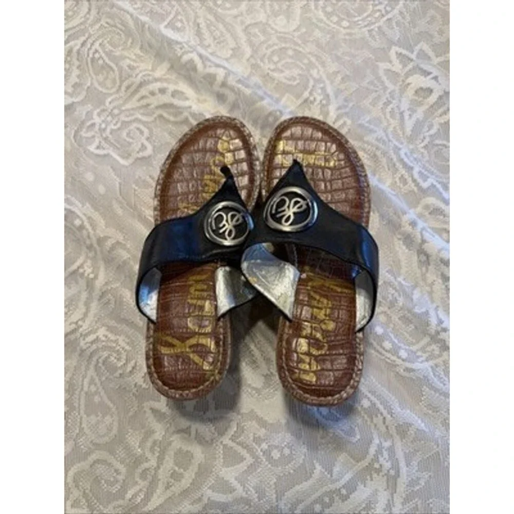 Sam Edelman Womens Ruth Sandals Size 6M Black Leather Thong Cork Wedge Platform